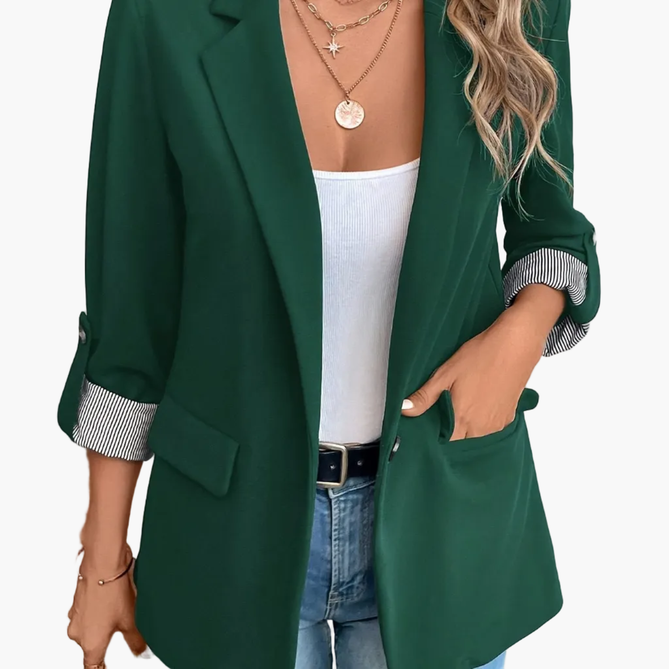Dam Blazer Elegant Kavaj med Uppvikta Ärmar – Perfekt för Kontor och Vardag