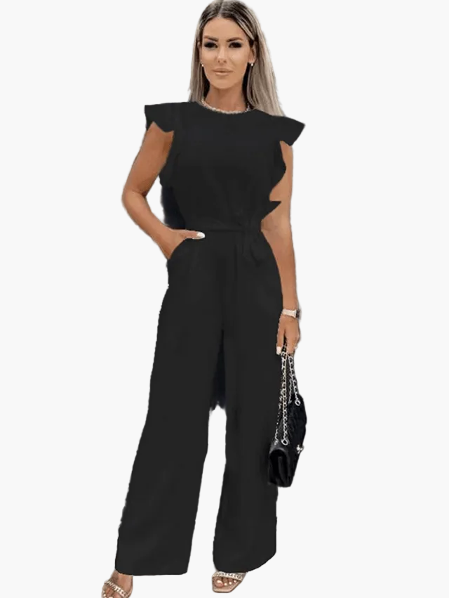 Dam Jumpsuit Elegant Vardagsstil med Volangärm och Bälte – Perfekt för Arbete och Fest