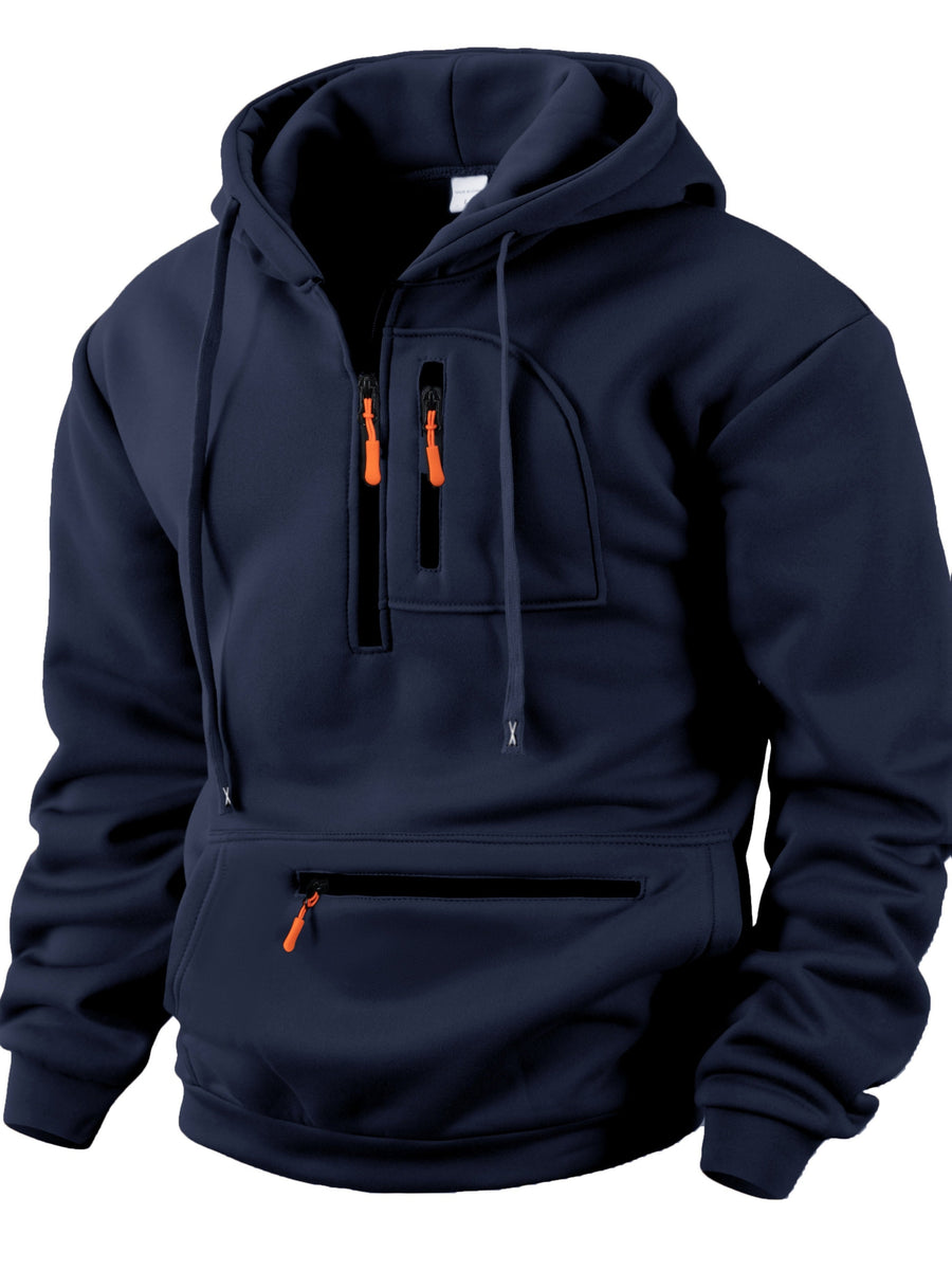 Unisex Hoodie med Halvdragkedja och Fickor, Flerfärgad