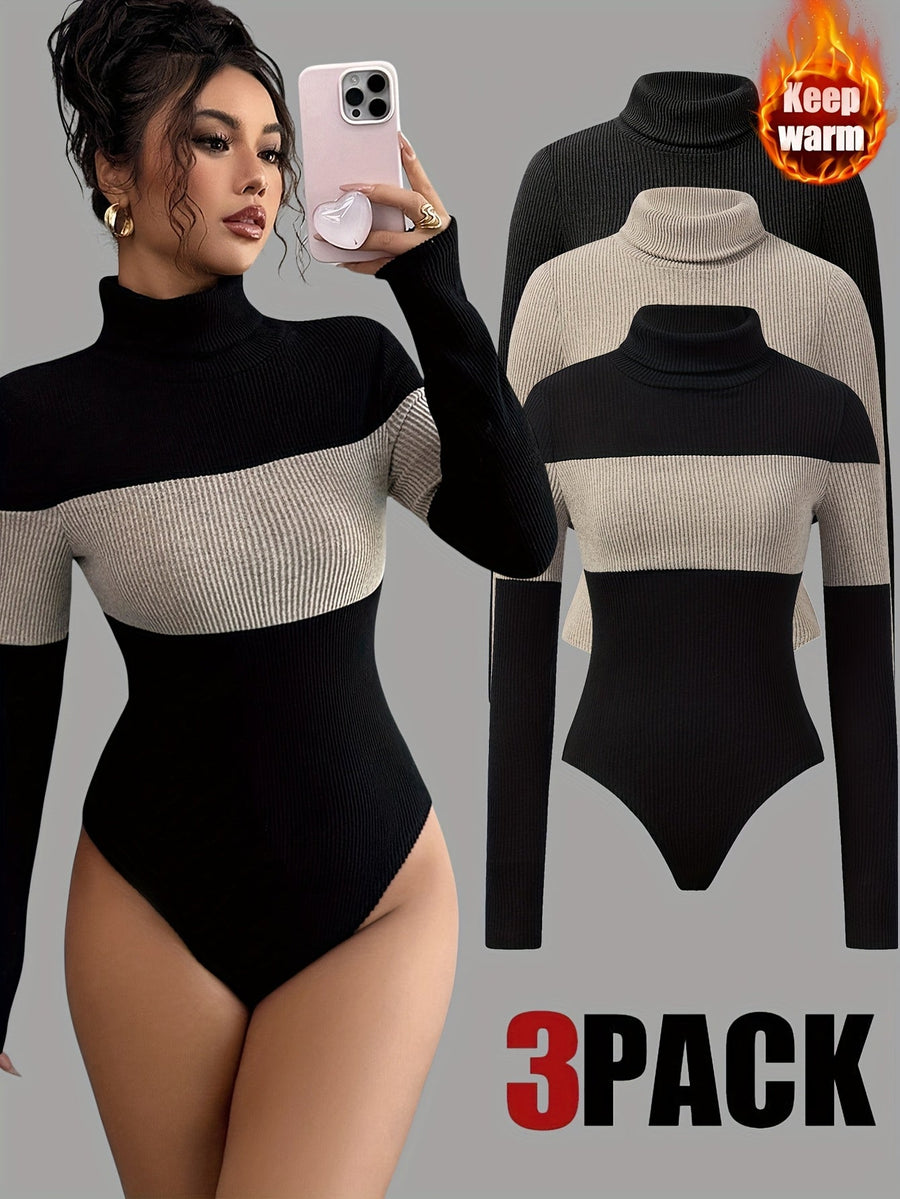 Ribbad turtleneck bodysuit långärmad dam
