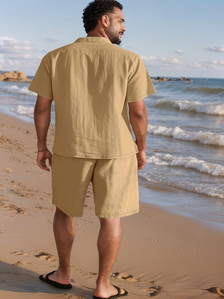 Herrset med kortärmad skjorta och shorts för strand och sommar – Boho-stil