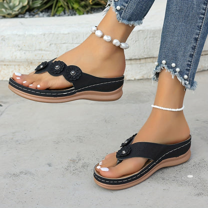 Dam Sandaler med Blommor - Casual Flip Flops för Sommar och Fritid