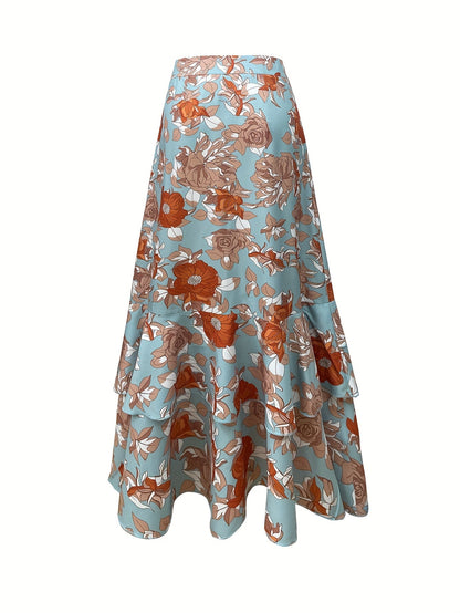 Dam Kjol Maxi Volangblommig Omlott Fest och Vardag Elegant Stil