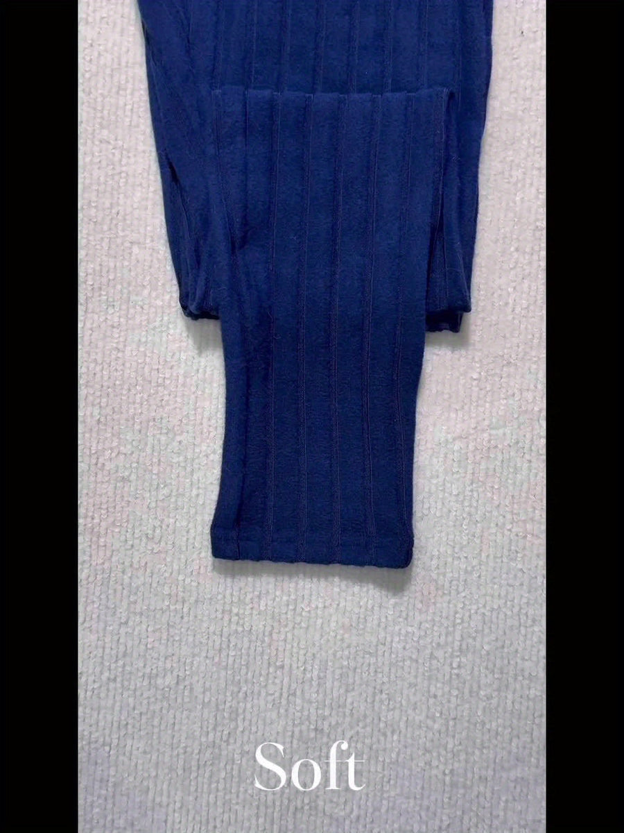 Ribbstickade leggings med hög midja och dragsko för dam