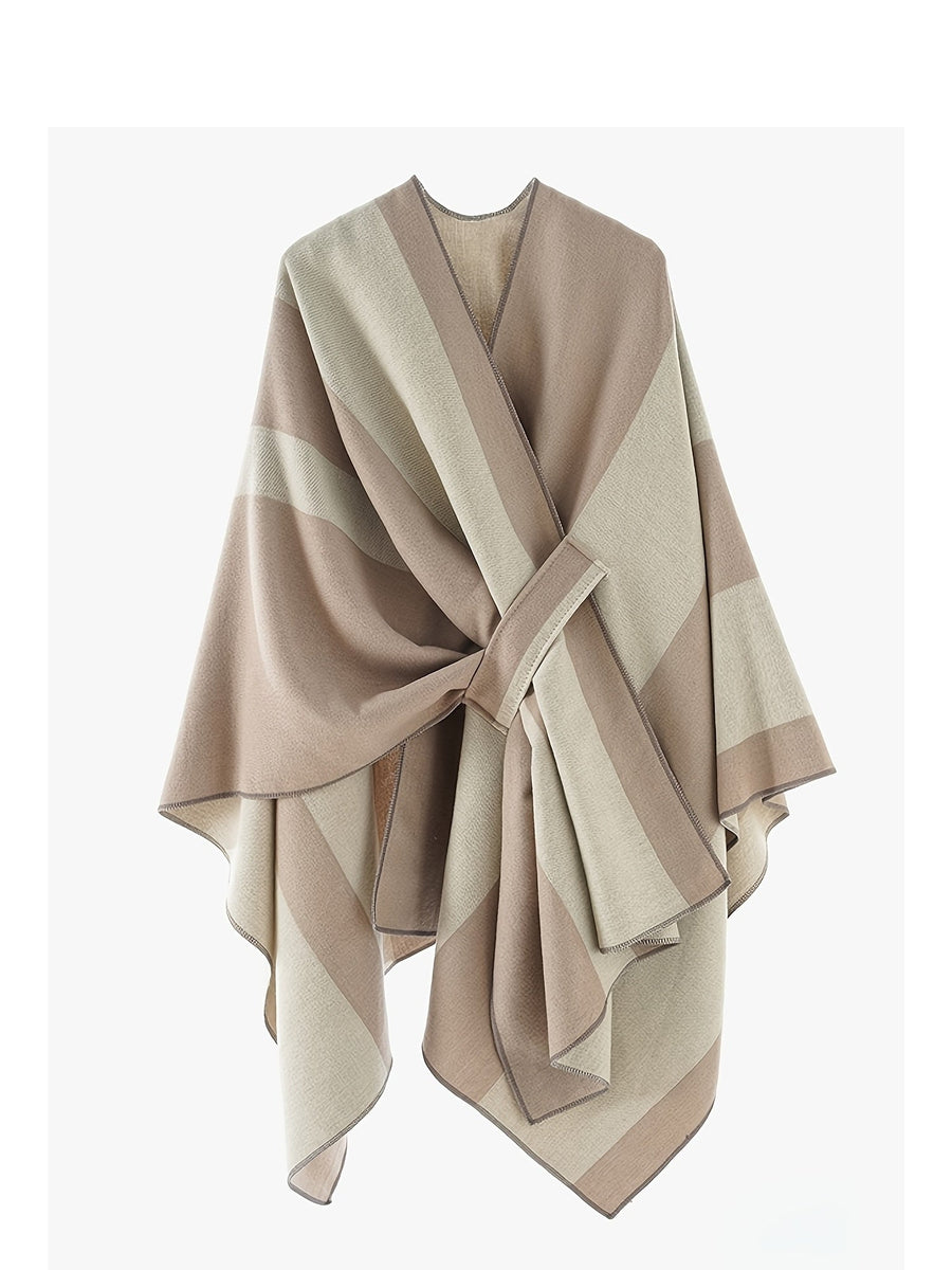 Dam Poncho Randig Mjuk Kjolformad Sjal med Långa Ärmar