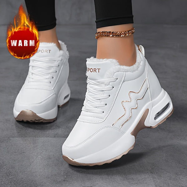 Vita sneakers med varmt foder, tjock sula och snörning