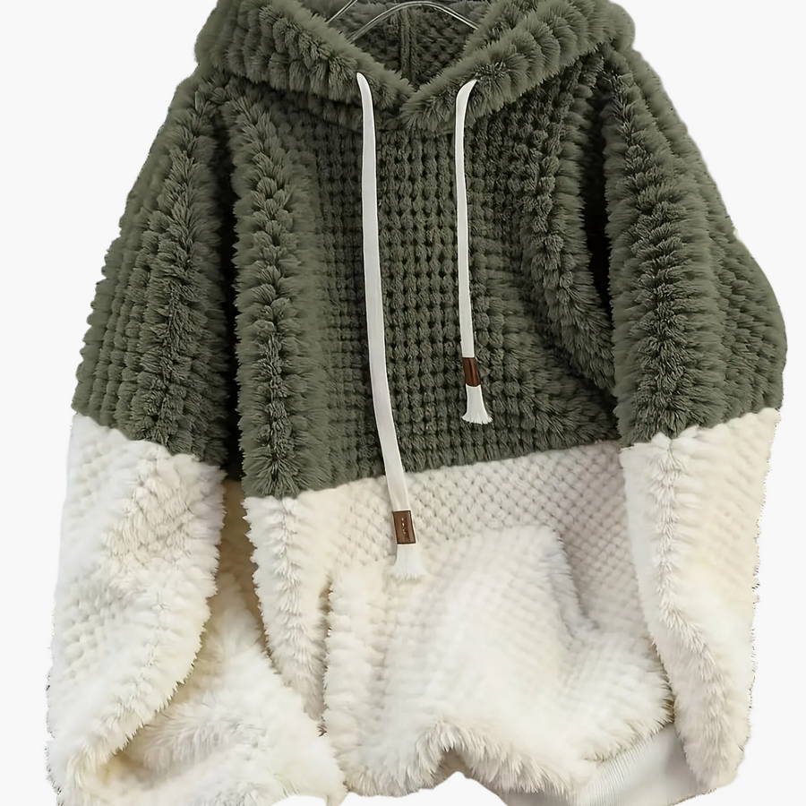 Fuskpäls Hoodietröja i Mjukt Material med Kontrastfärgade Paneler, Unisex
