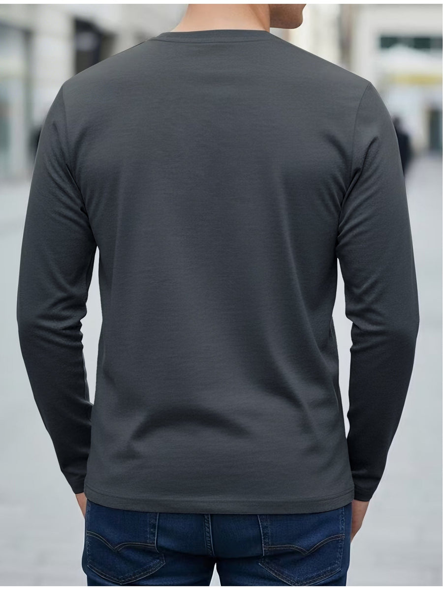 Herr Långärmad T-shirt med Rund Hals och Linjemönster