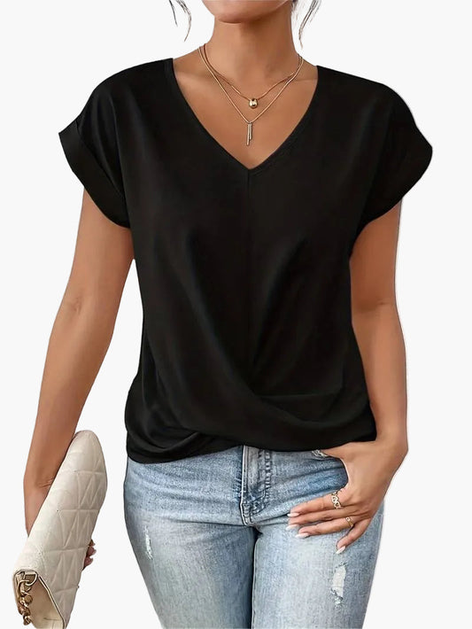 Dam Topp V-ringad Kortärmad Blus Modern Vardagsstil