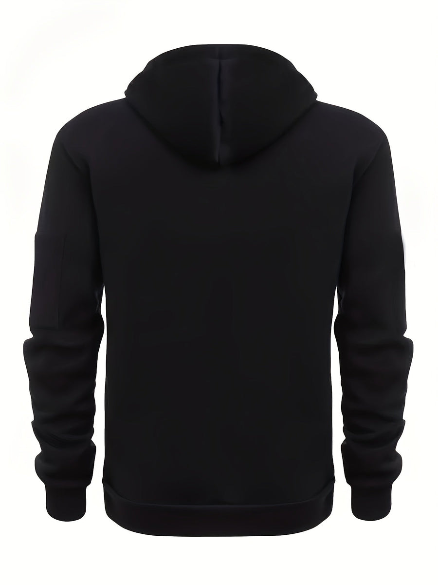 Grå herr hoodie och cargobyxa set med kvartsdragkedja och fickor