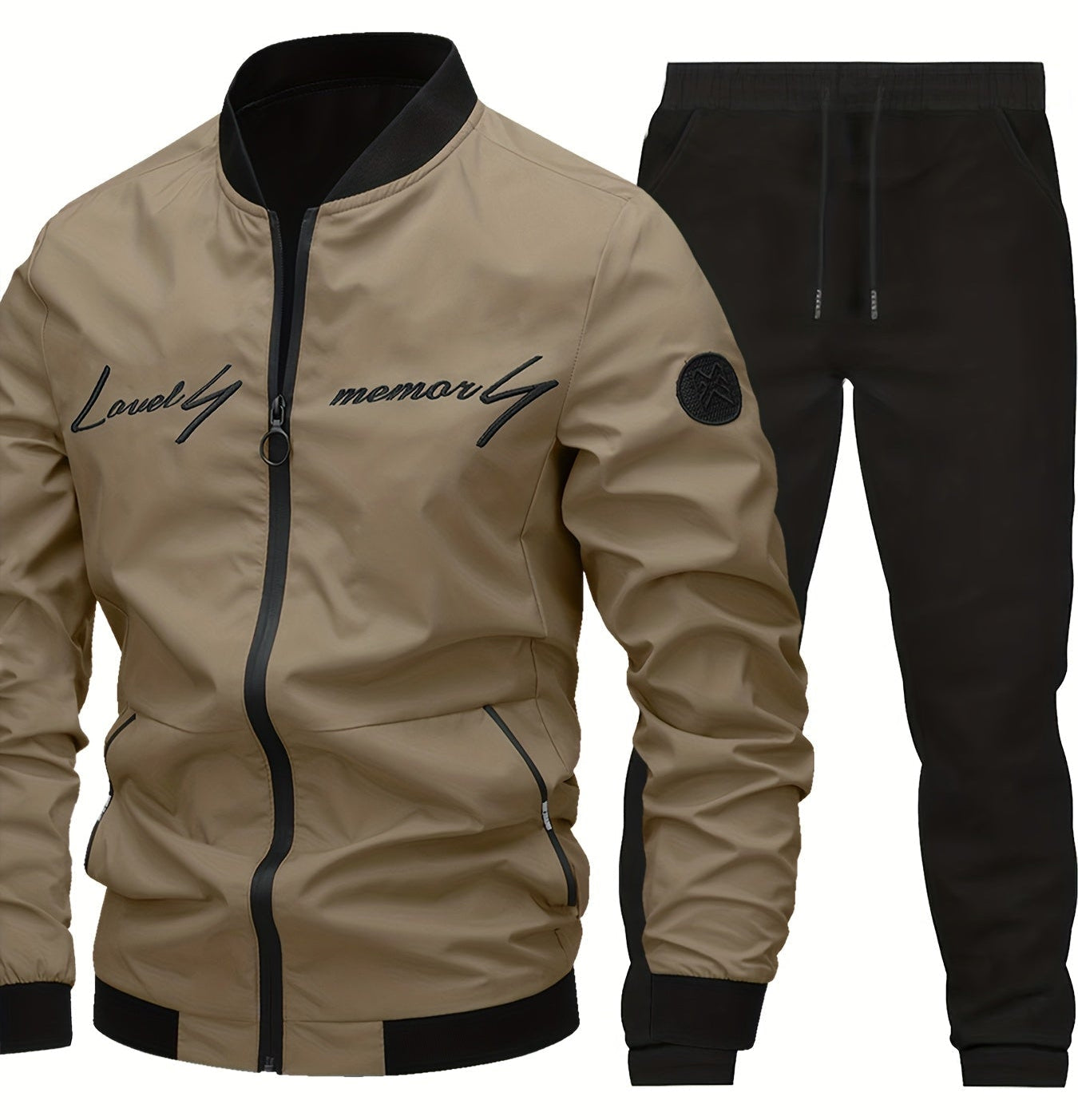 Herr Casual Set – Trendig Baseballjacka och Byxa för Vardagsbruk