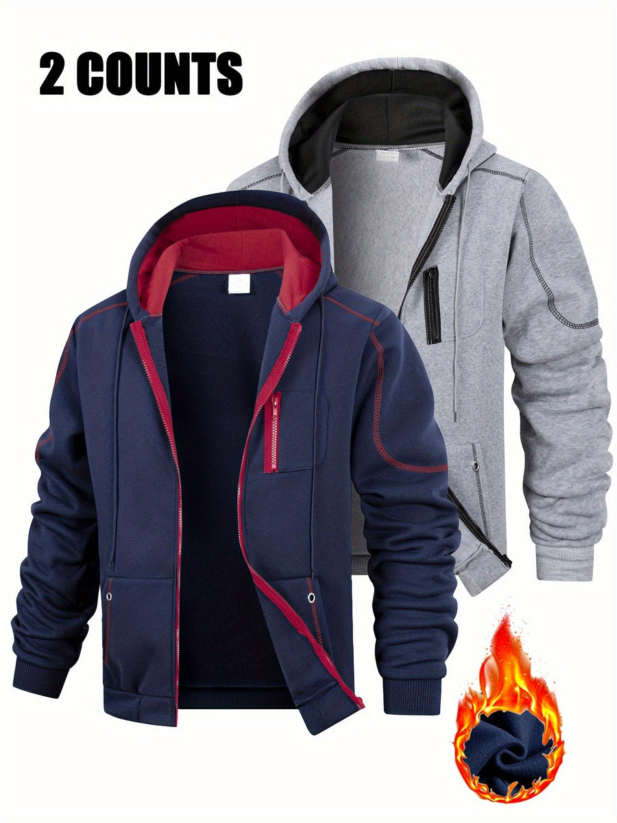 Hoodie med dragkedja och foder, 2-pack – Flerfärgad med kontrastsömmar