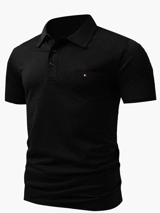 Herr Pikétröja med Geometriskt Mönster och Klassisk Krage – Perfekt för Sommar och Casual Stil