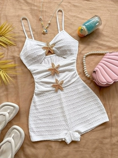 Dam Playsuit Strandmode med Sjöstjärne-detaljer och Trendiga Utskärningar – Perfekt för Semester och Poolparty
