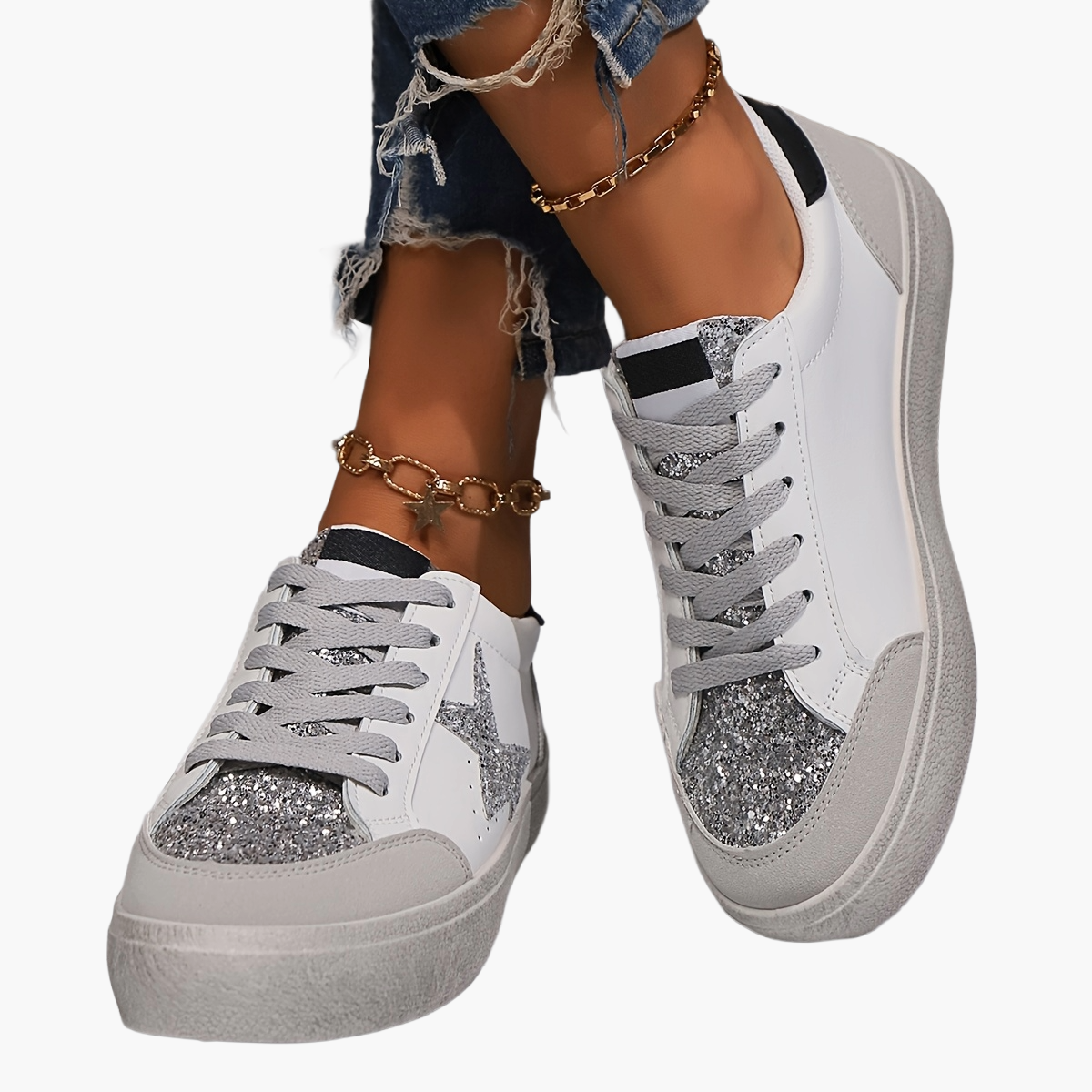 Dam Sneakers med Glittrig Stjärndesign – Trendiga Vardagsskor för Mode och Komfort