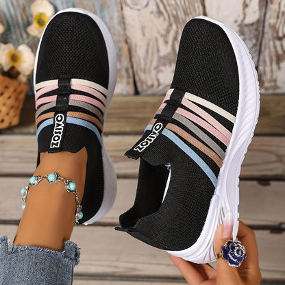 Dam Sneakers Slip-on Sportiga Vardagsskor Låg Modell – Trendig Randig Design