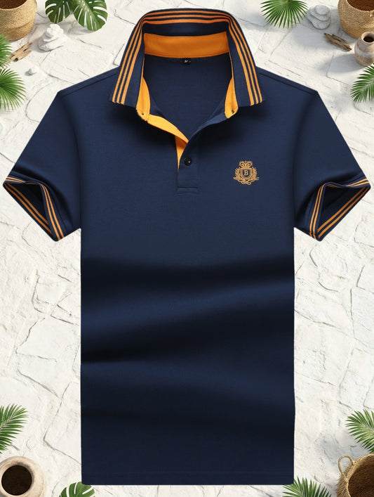 Herr Pikétröja med Sportig Klassikerstil och Broderad Bröstlogotyp – Perfekt för Fritid och Golf