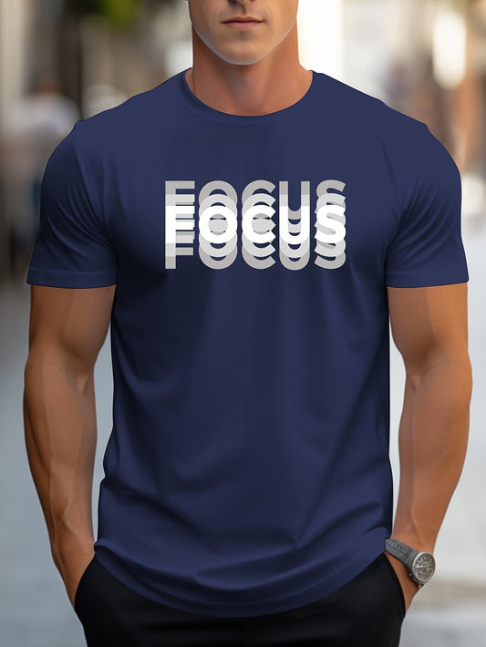 Herr T-shirt med modern textdesign och motiverande budskap – FOCUS, avslappnad stil för vardagsbruk