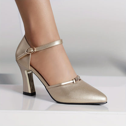 Dam Elegant Blockklackade Pumps med Spänne och Spetsig Tå för Fest och Vardag