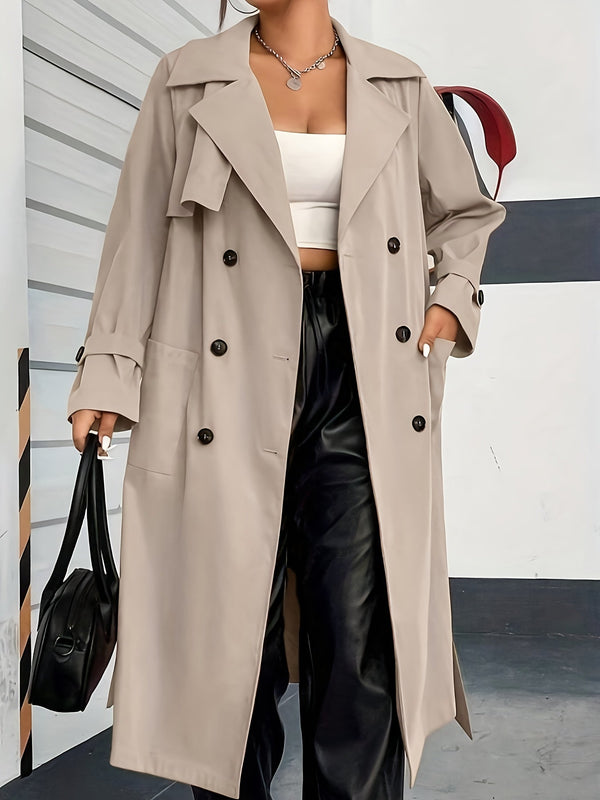 Dam Trenchcoat Lång Dobbeltknäppt med Krage och Manschetter