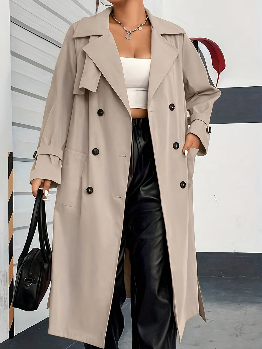 Dam Trenchcoat Lång Dobbeltknäppt med Krage och Manschetter