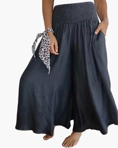 Dam Vida Byxkjol Elegant Bohemisk Stil med Hög Midja och Vida Ben – Perfekt för Vardag och Semester