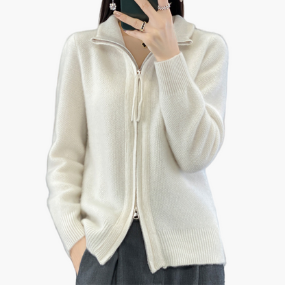 Dam Zip-Cardigan med Dragkedja – Elegant Stickad Tröja för Vardagsbruk och Arbete