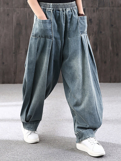 Dam Vida Baggy Jeans med Elastisk Midja