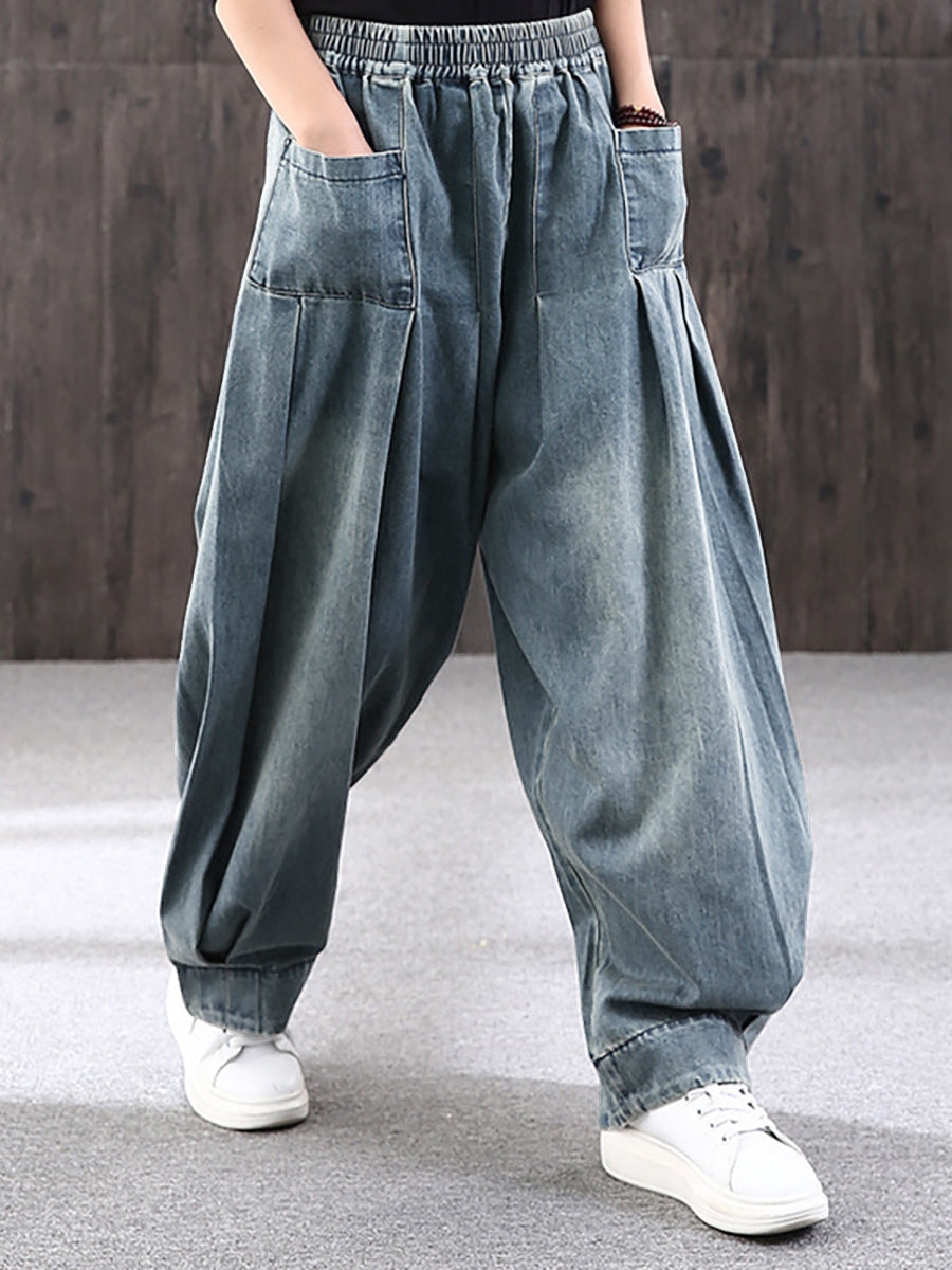 Dam Vida Baggy Jeans med Elastisk Midja