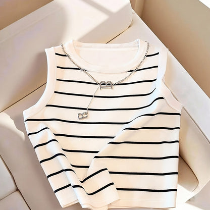 Dam Topp Randig Ärmlös Preppy Stil Elegant Vardagsplagg