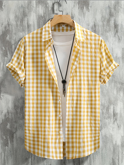 Herr Skjorta Kortärmad Rutig Button-Down för Avslappnad och Modern Stil