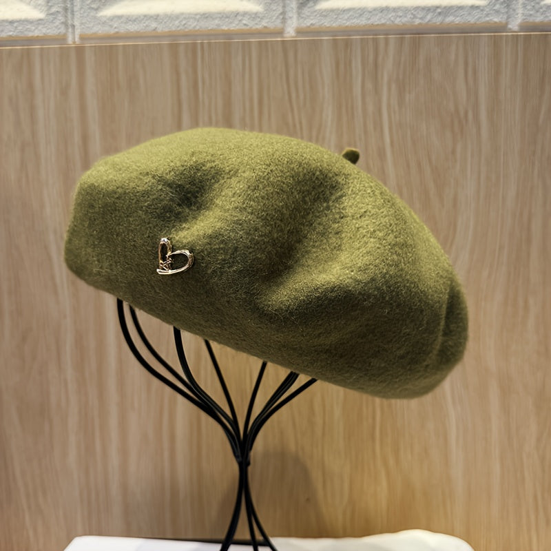 Women's Heart Charm Beret Hat