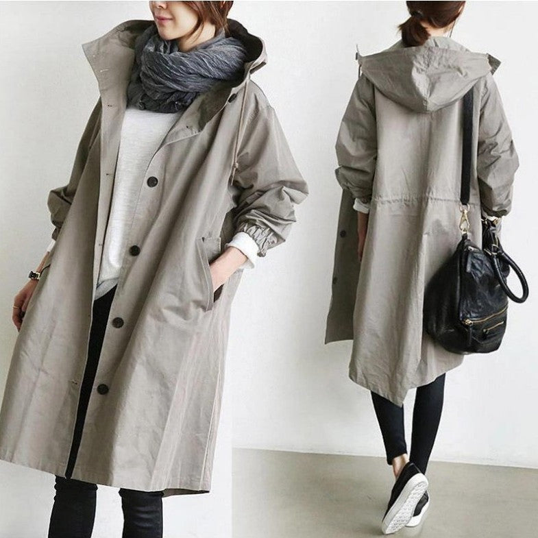 Grace – Casual Style Vindjacka med Medellång Midja och Långa Ärmar