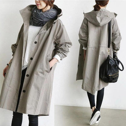 Grace – Casual Style Vindjacka med Medellång Midja och Långa Ärmar