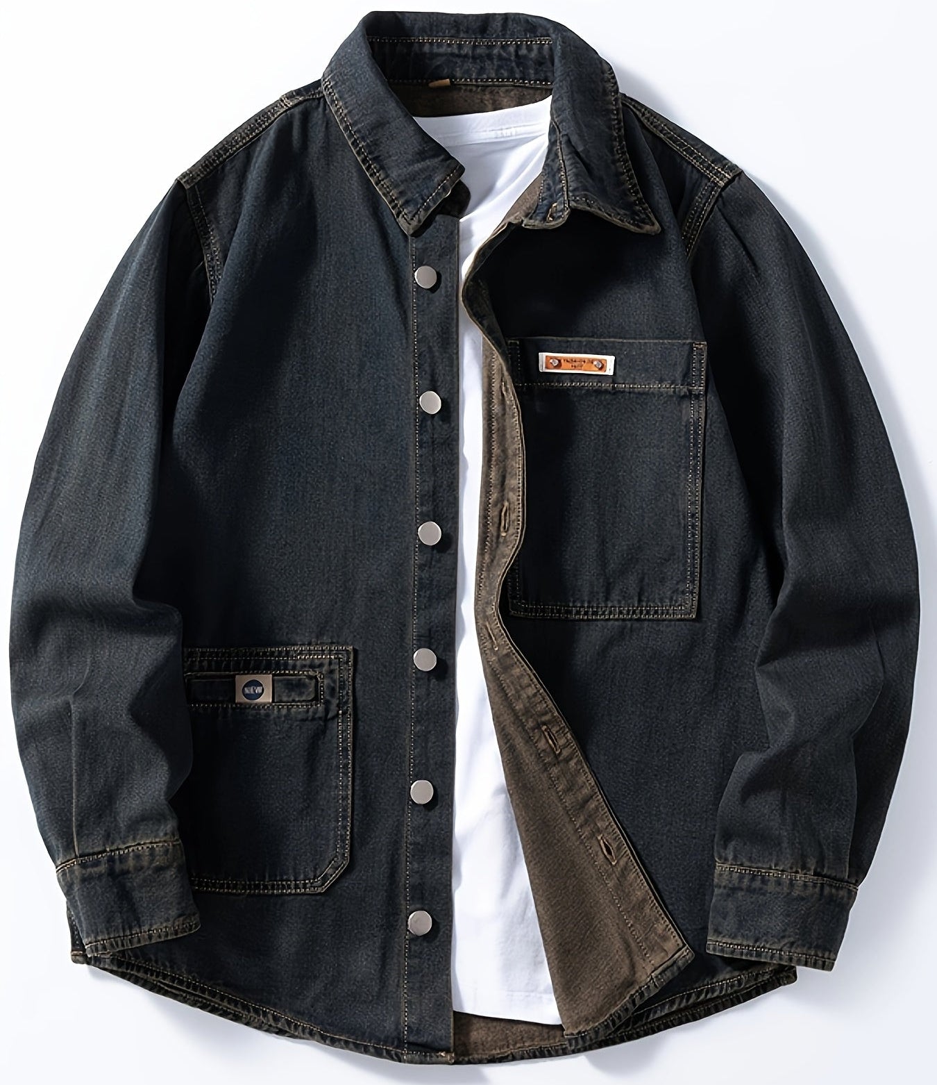 Herr Overshirt Denim – Avslappnad Skjortjacka för Vardag och Fritid