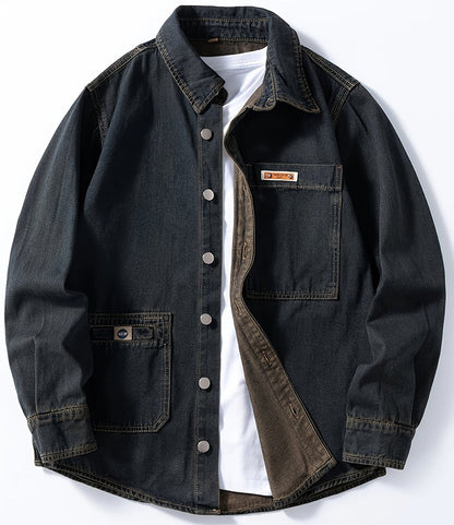 Herr Overshirt Denim – Avslappnad Skjortjacka för Vardag och Fritid