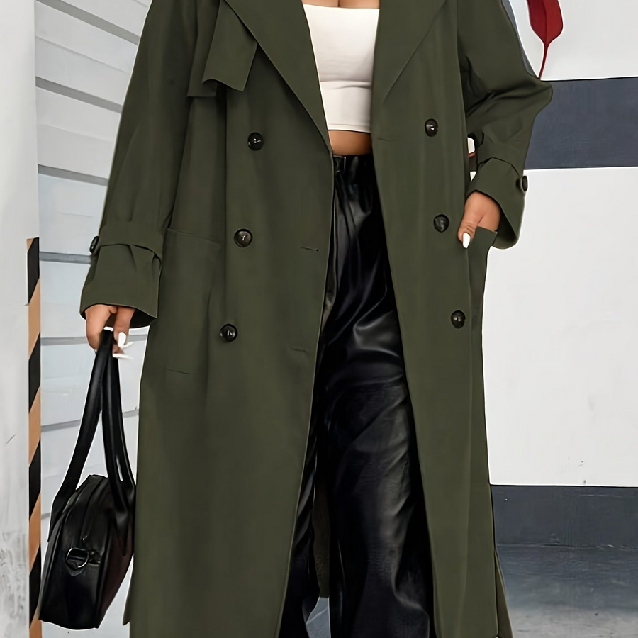 Dam Trenchcoat Lång Dobbeltknäppt med Krage och Manschetter