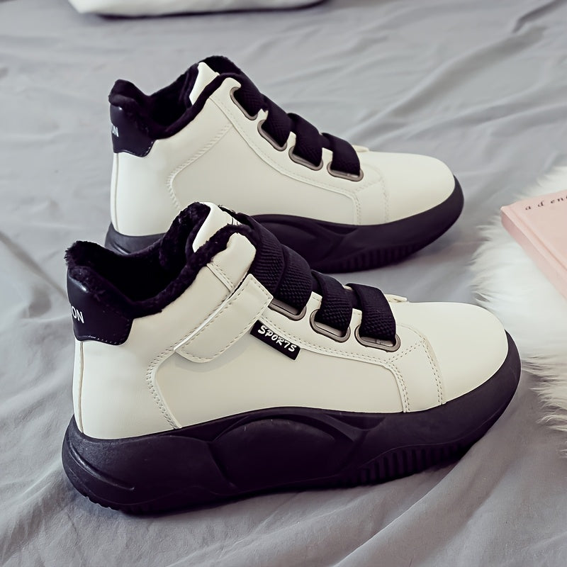 Höga sneakers med varmt foder och kardborreband, vit/svart