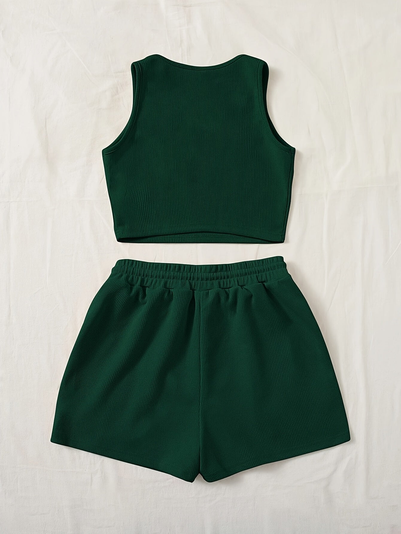 Dam Lounge Set – Ribbat Crop Top och Shorts för Vardagsbruk och Fritid