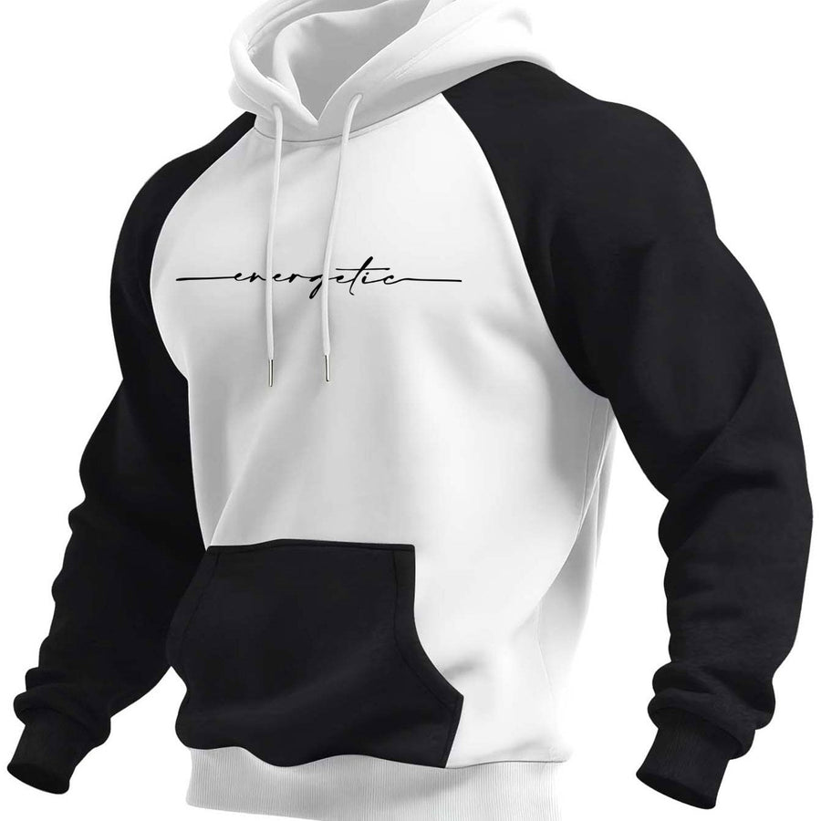 Hoodie med raglanärm och känguruficka, tvåfärgad