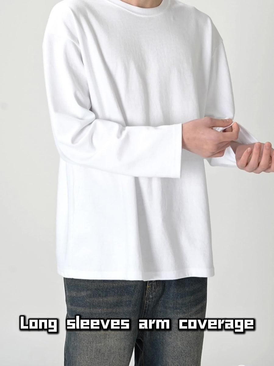 Unisex Långärmad T-shirt i Enfärgad Lös Passform med Rund Hals