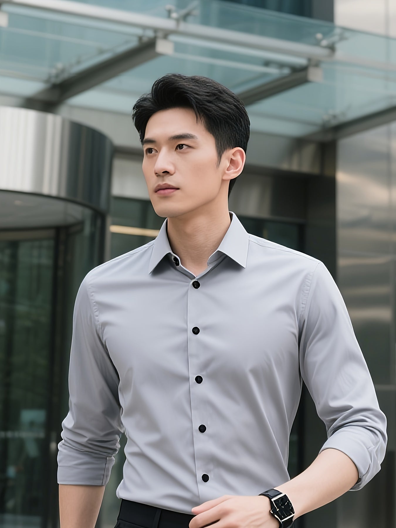Herrskjorta Slim Fit Elegant Stil för Affär och Fest