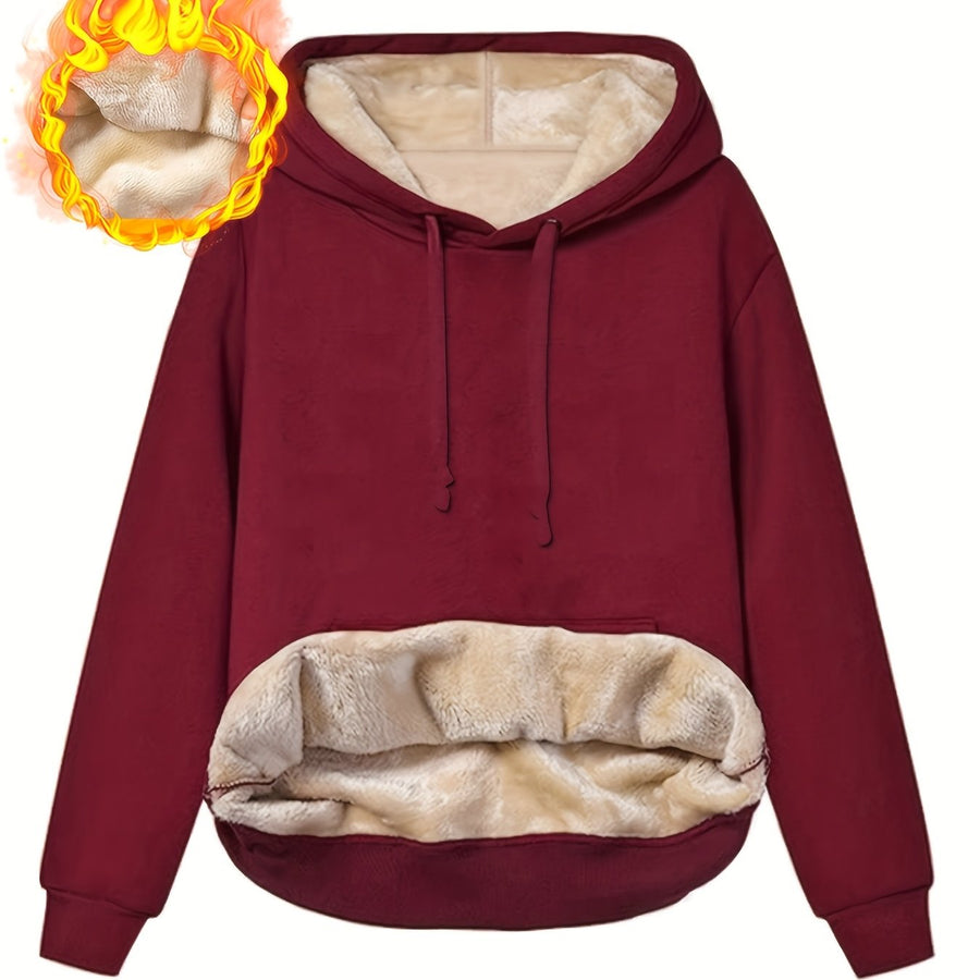 Fleecefodrad huvtröja med känguruficka och dragsko – Varm och mysig hoodie