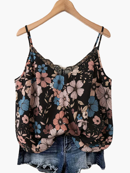 Damlinne med blommigt mönster och spetsdetalj – Somrig topp för casual stil