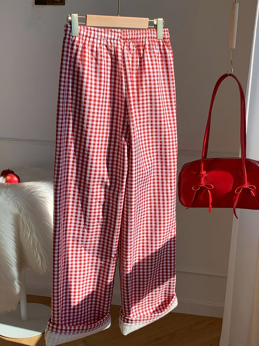 Rutiga pyjamasbyxor med mjukt foder – Röda och vita