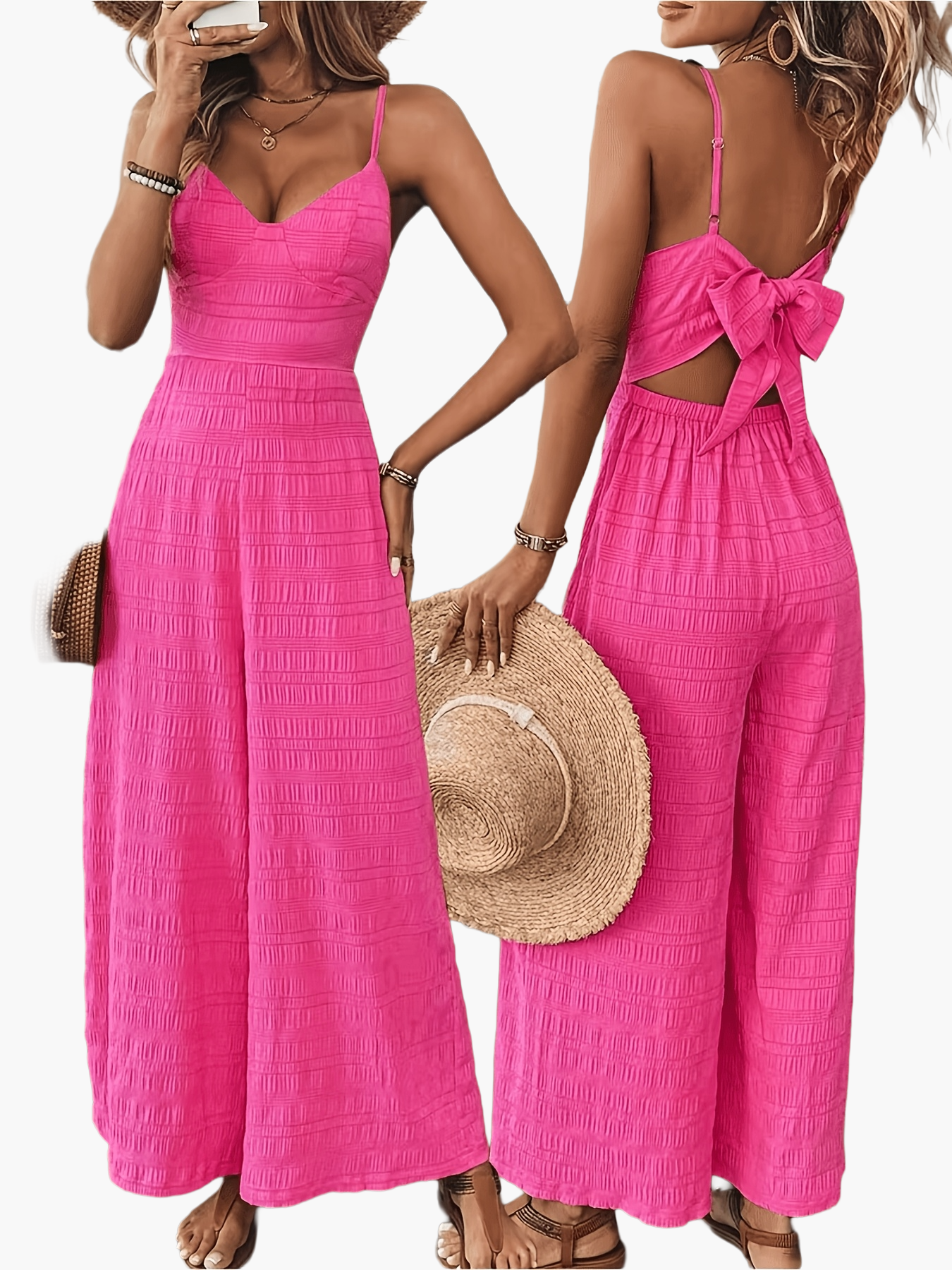 Dam Jumpsuit Elegant Sommardesign med Breda Ben och Smala Axelband – Perfekt för Fester & Avslappnade Tillfällen