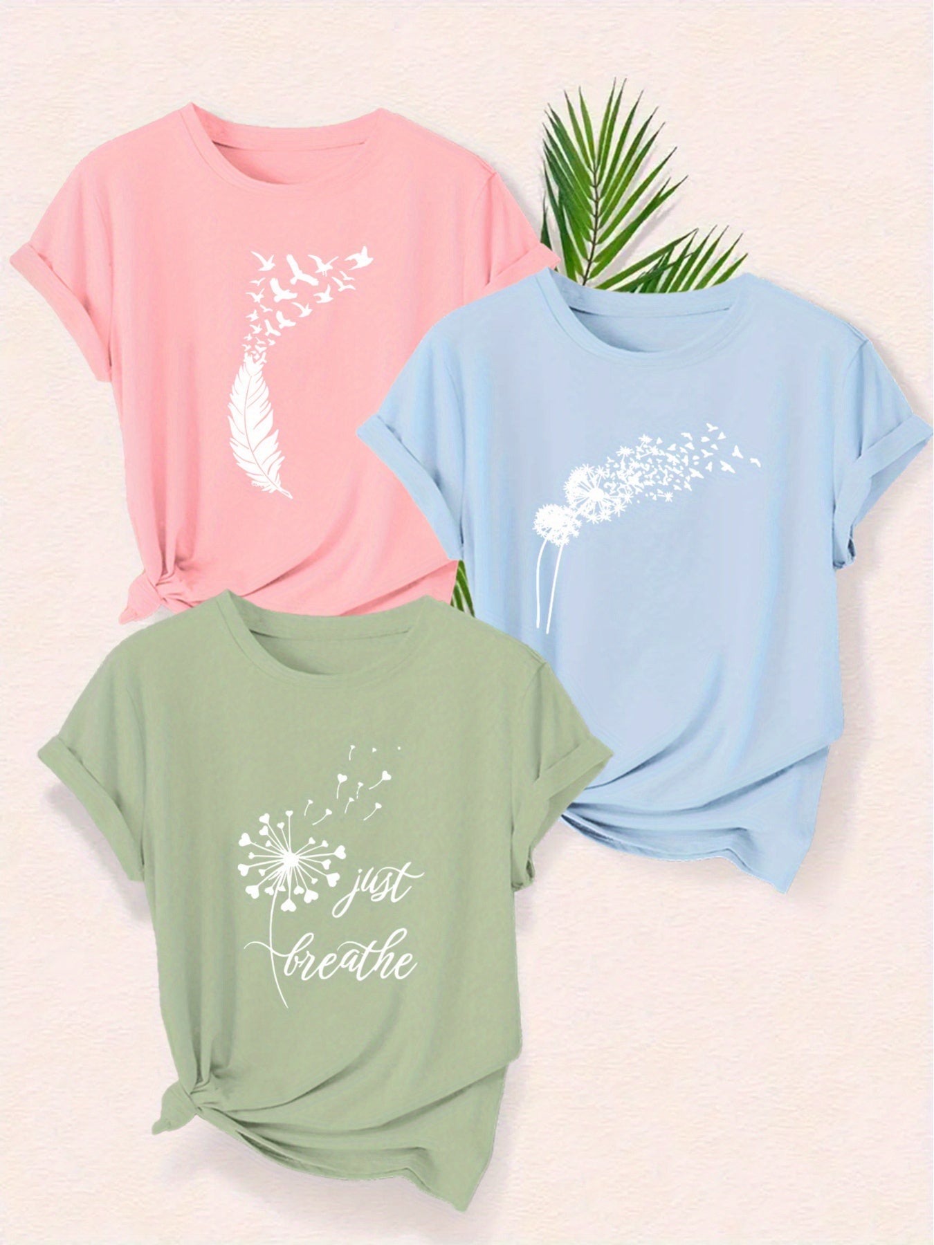 Dam T-shirt med naturmotiv och avslappnad stil – kortärmad grafisk topp med inspirerande tryck