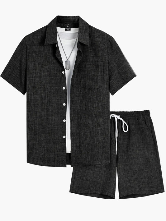 Herrset – Somrig kortärmad skjorta och shorts, avslappnad och trendig outfit för fritid och semester
