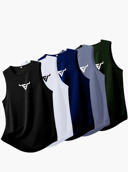 Herr Sportlinne Träningsset 5-pack – Ärmös Träningstopp för Gym och Fitness