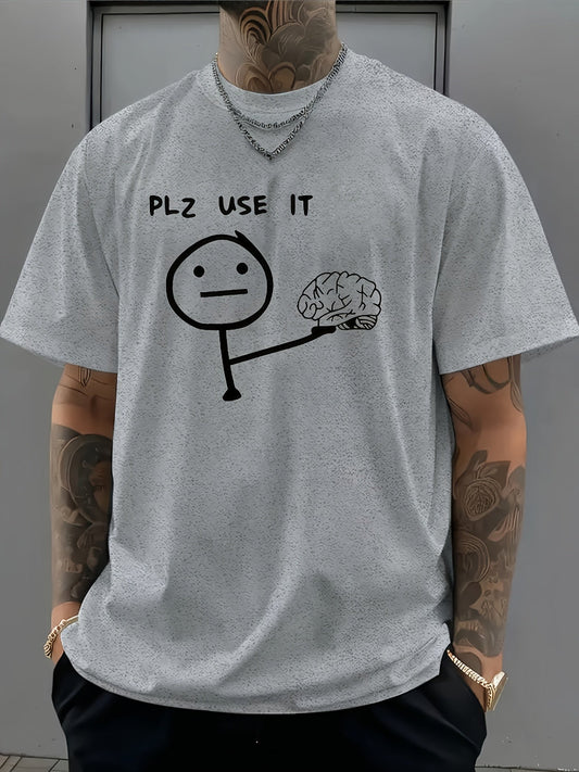 Herr T-shirt med rolig meme-tryck – Plz Use It – Avslappnad stil för vardagsbruk